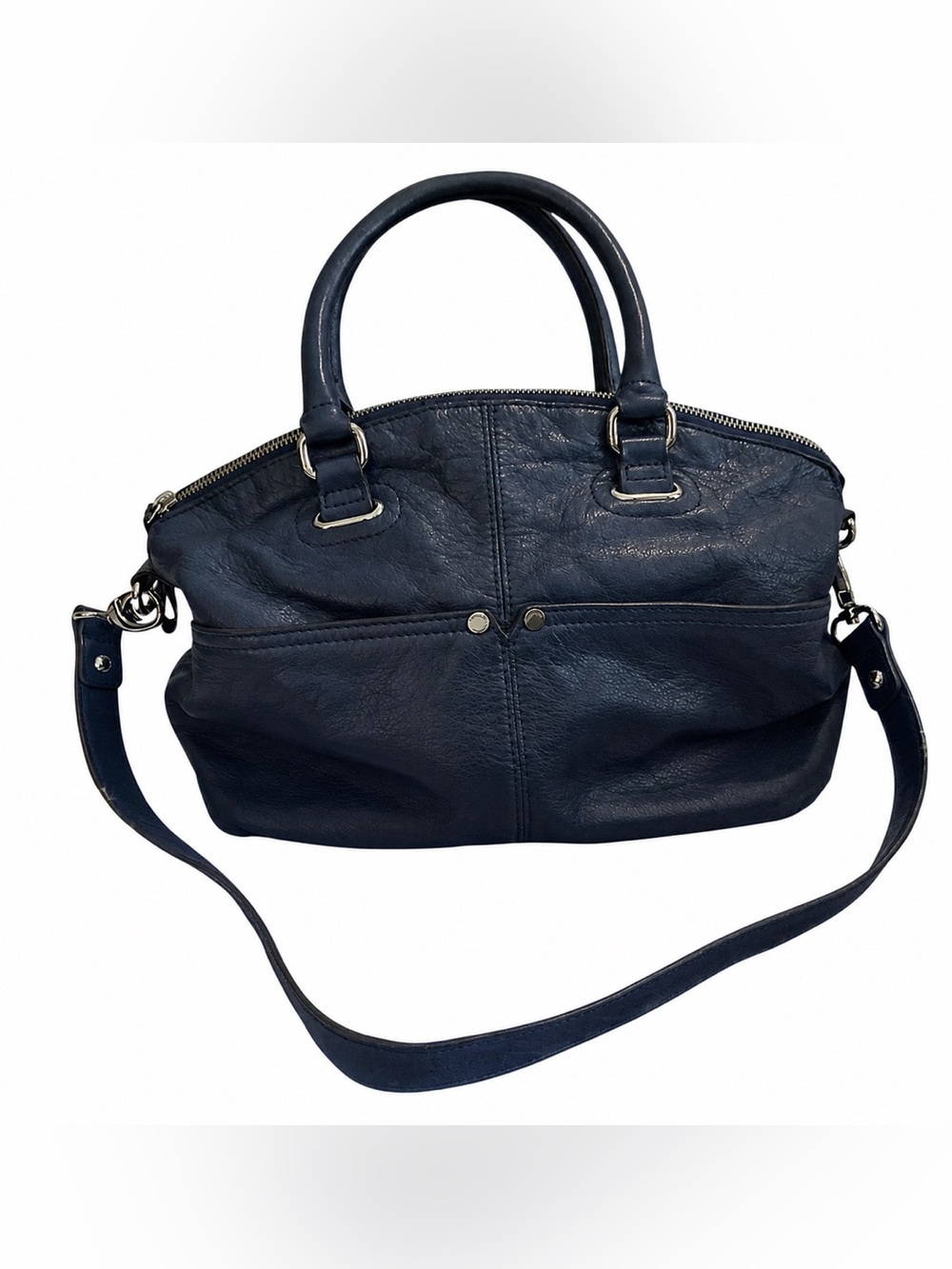 Tignanello Blue Leather Satchel Shoulder Bag Double Handle Crossbody Strap